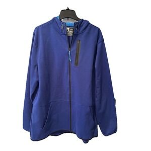 Men's Russell Athletic Fusion Knit Full Zip Jacket Size Large Blue Hooded Pocket